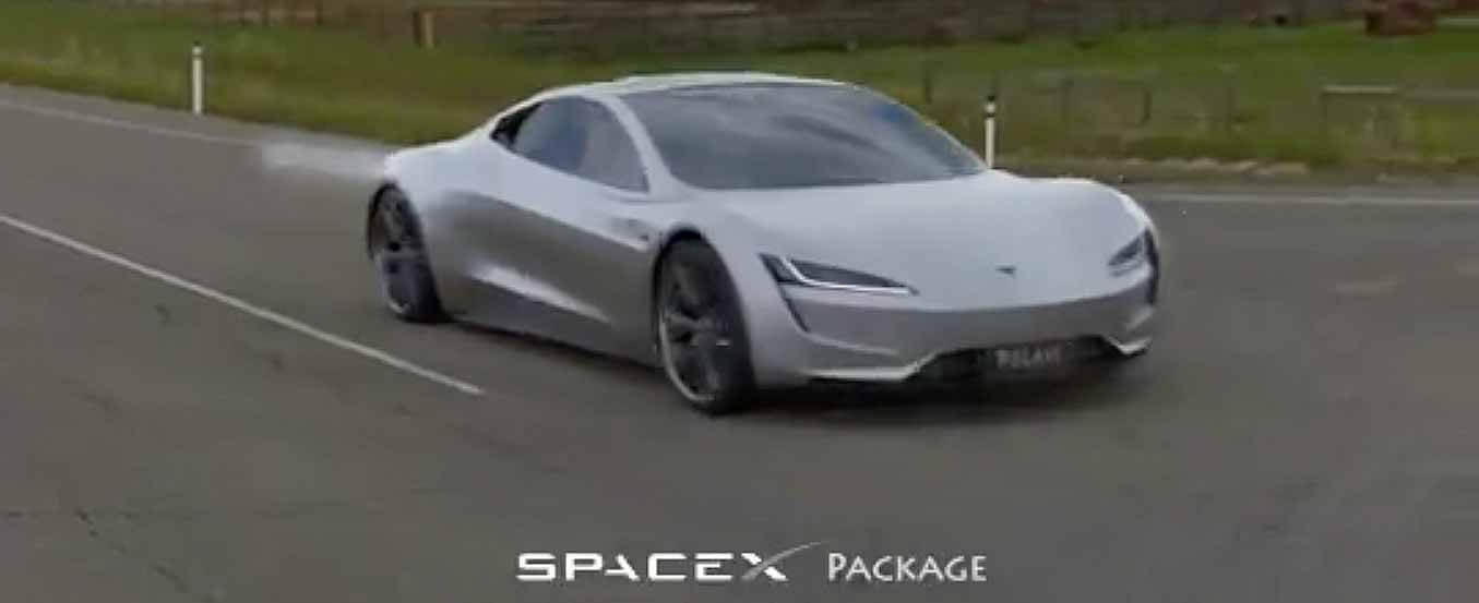 1.1 секунд, чтобы запустить пакет 0-60 миль родстера Tesla и SpaceX визуализируется в концептуальное видео
