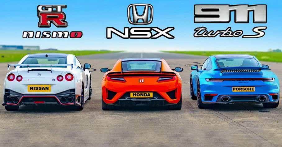 Honda NSX и Nissan GT-R против Porsche 911