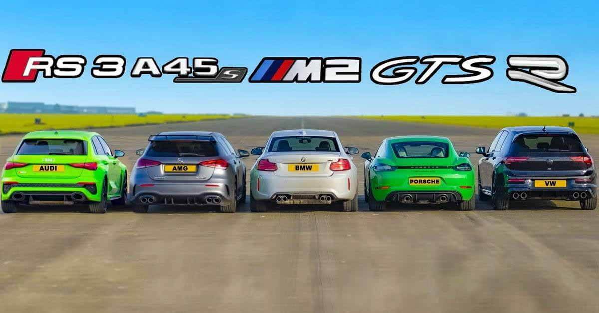 новый Audi RS 3 против AMG A 45 S, BMW M2, Golf R и Porsche 718