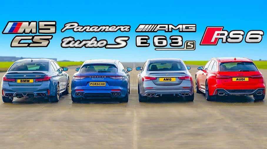 Drag Race: BMW M5 CS против Audi RS6, Mercedes-AMG E 63 и Panamera Turbo S