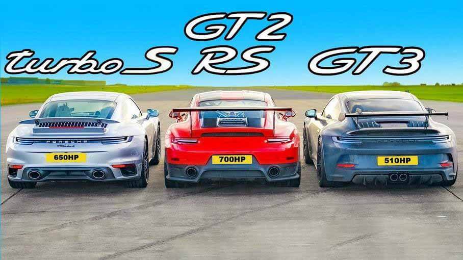 Porsche 911 Drag Race: Turbo S против GT2 RS и GT3
