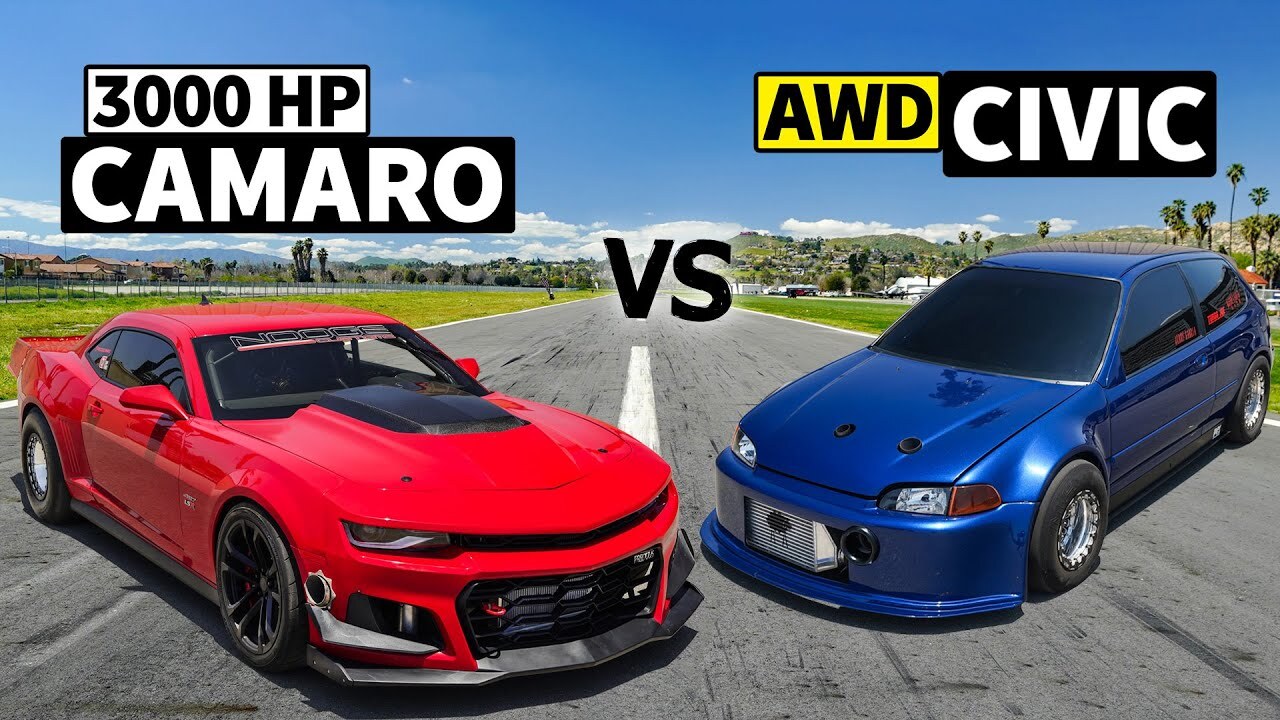 Блогеры устроили поединок между 3000-сильным Chevrolet Camaro и 900-сильной Honda Civic