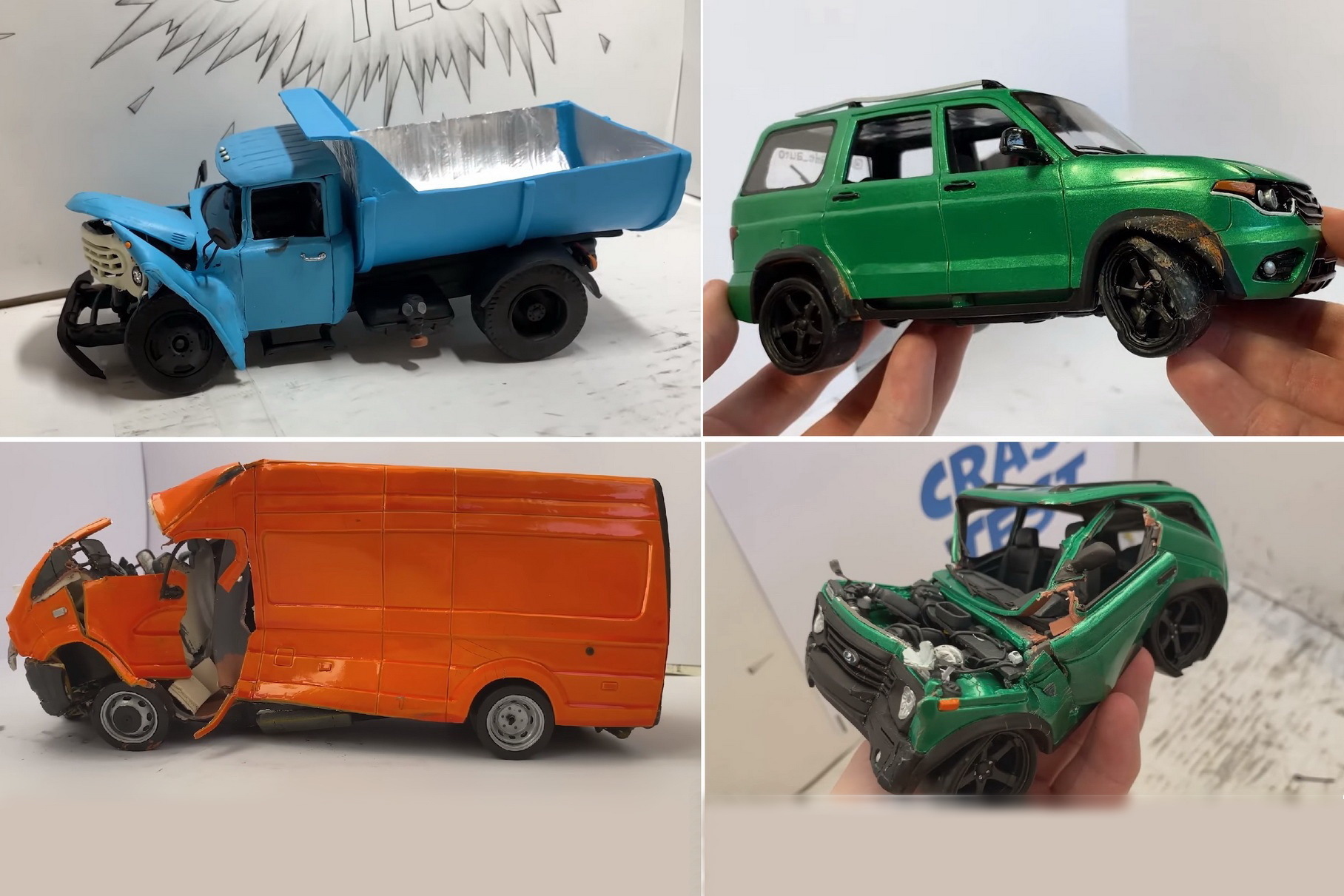 The craftsman showed a video of crash tests of plasticine models UAZ, GAZ and ZIL