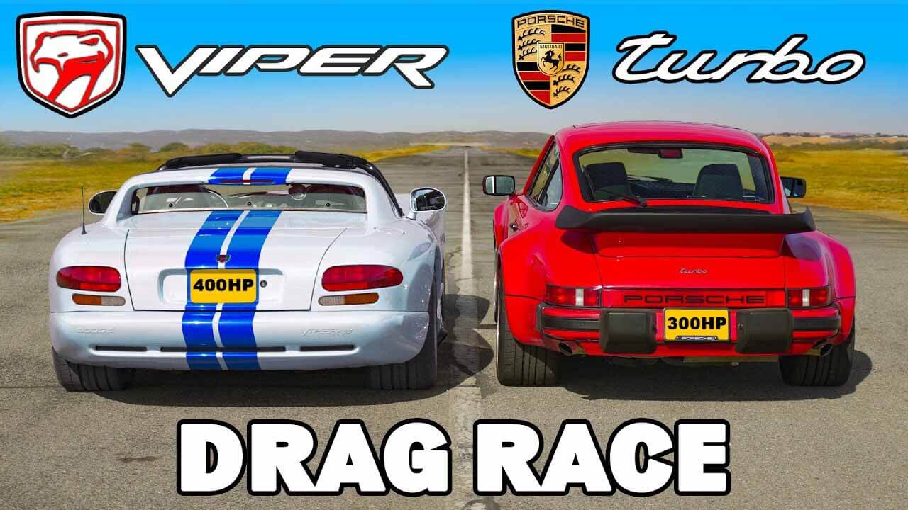 The classic Porsche 911 Turbo competed in a drag race with the first-generation Dodge Viper