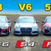 Three modified Audis of different models staged a race in a straight line