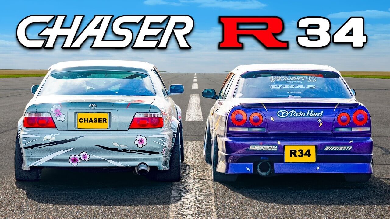Toyota Chaser JZX100 and Nissan Skyline GT-R R34 fought in a straight line race