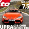 Toyota GR Supra in the GT4 100th Edition Tribute version raced around the Nurburgring