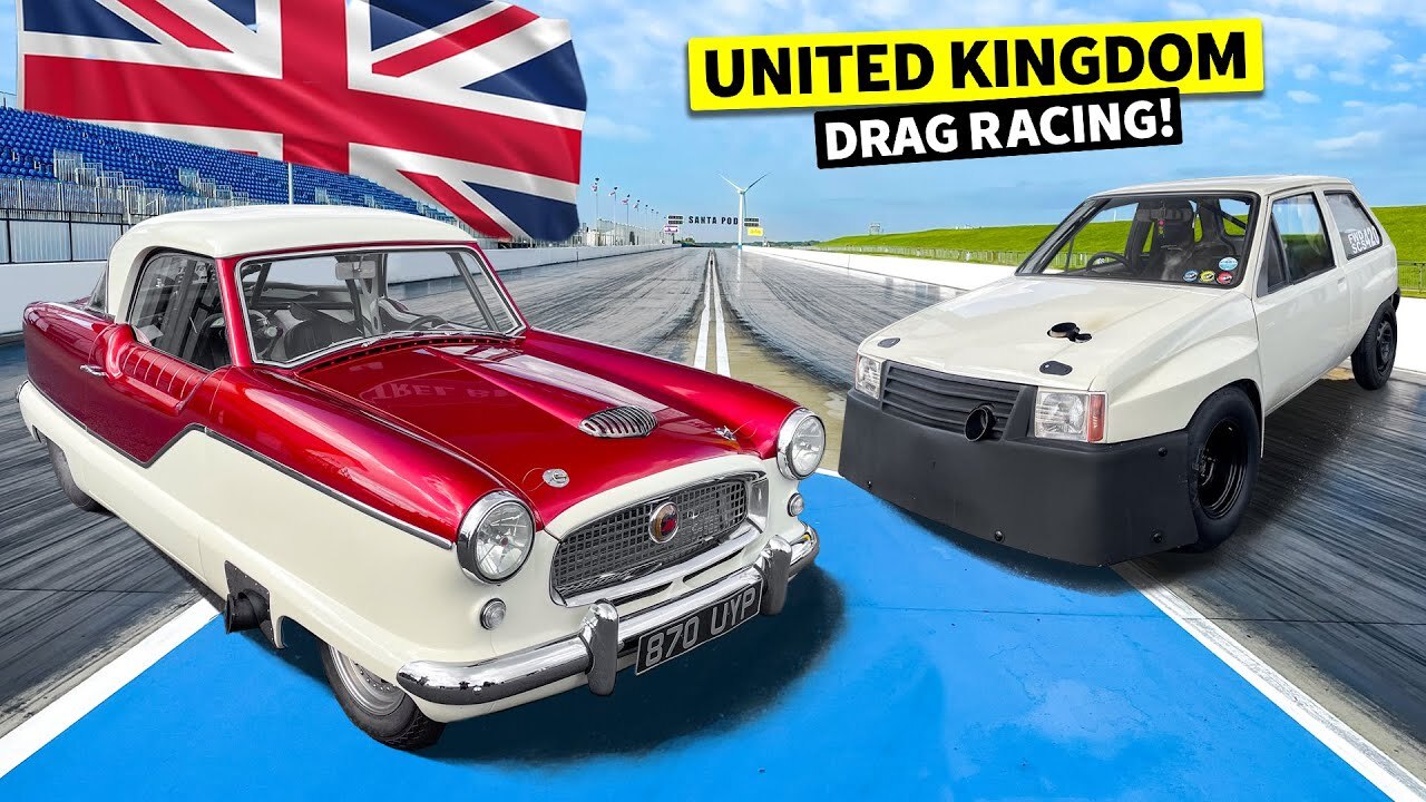 Two very unusual British cars battle it out in an extraordinary drag duel